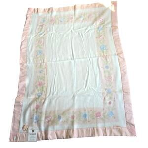 Vintage North Star Buttercup Baby Blanket Pink Floral Nylon Binding 42X60 NOS